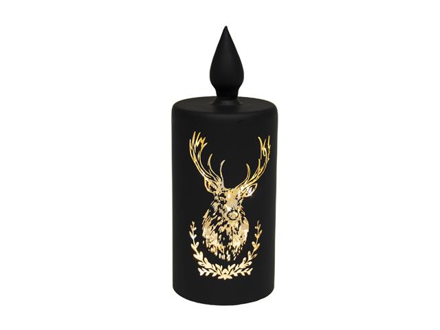 8" LED GLASS CANDLE (REINDEER - BLACK)